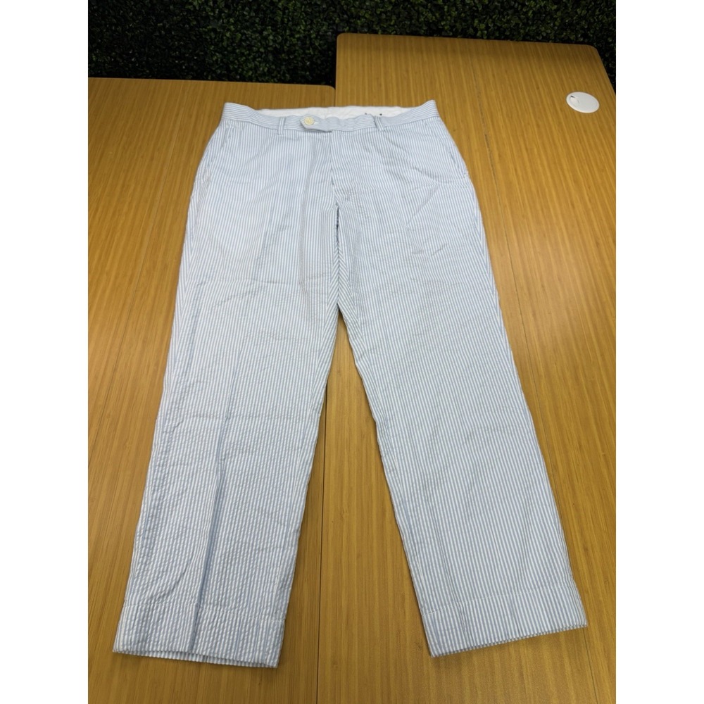Brooks Brothers 33x30 Blue White Stripe Seersucker Chino Dress Pants Milano Fit